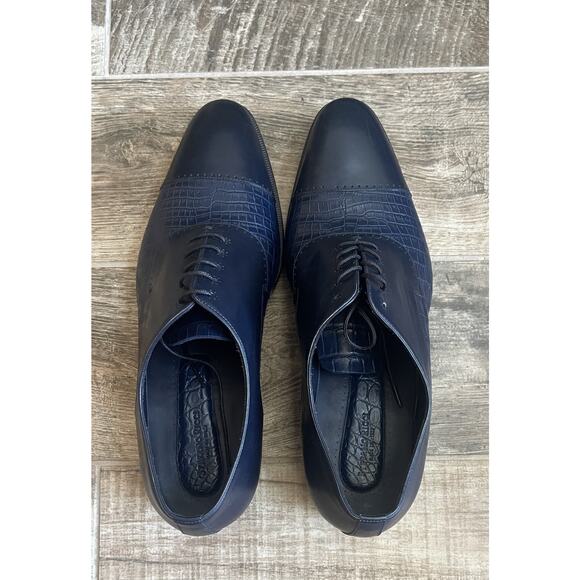 $4,895 NEW Stefano Ricco Navy Crocodile + Leather Oxfords Dress Shoes Size 9.5 D - Picture 7 of 7